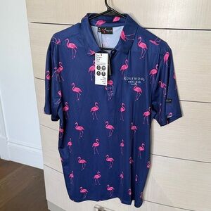 Yatta Navy Flamingo Print Men's Shirt medium nwt